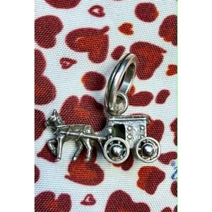 Sterling Silver Horse and Carriage Charm Pendant 925 Stagecoach Travel Jewelry